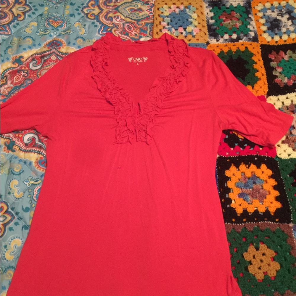 Short sleeve dress top with ruffles- tangerine